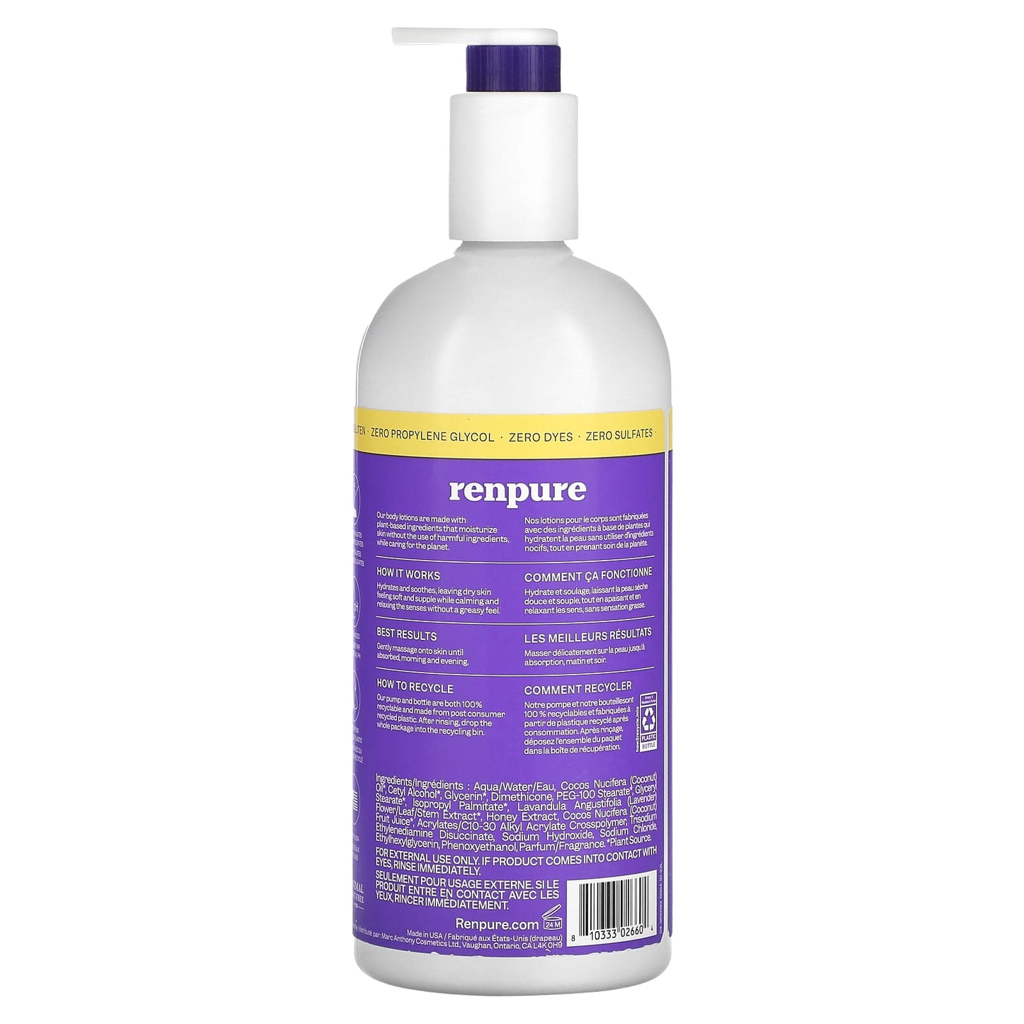 Renpure, Calming Body Lotion, Lavender & Honey, 24 fl oz (710 ml)