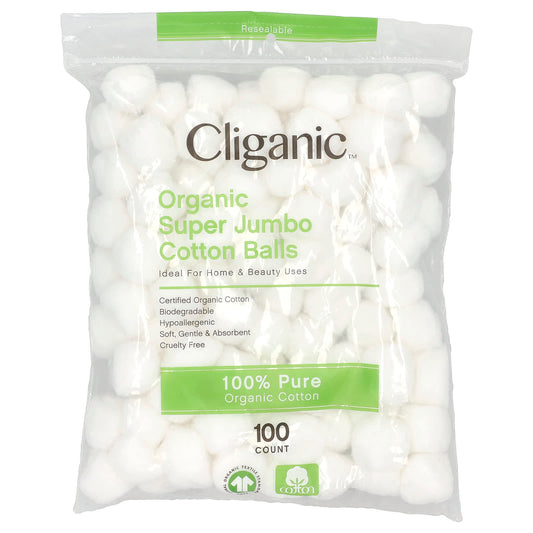 Cliganic-Organic Super Jumbo Cotton Balls-100 Count