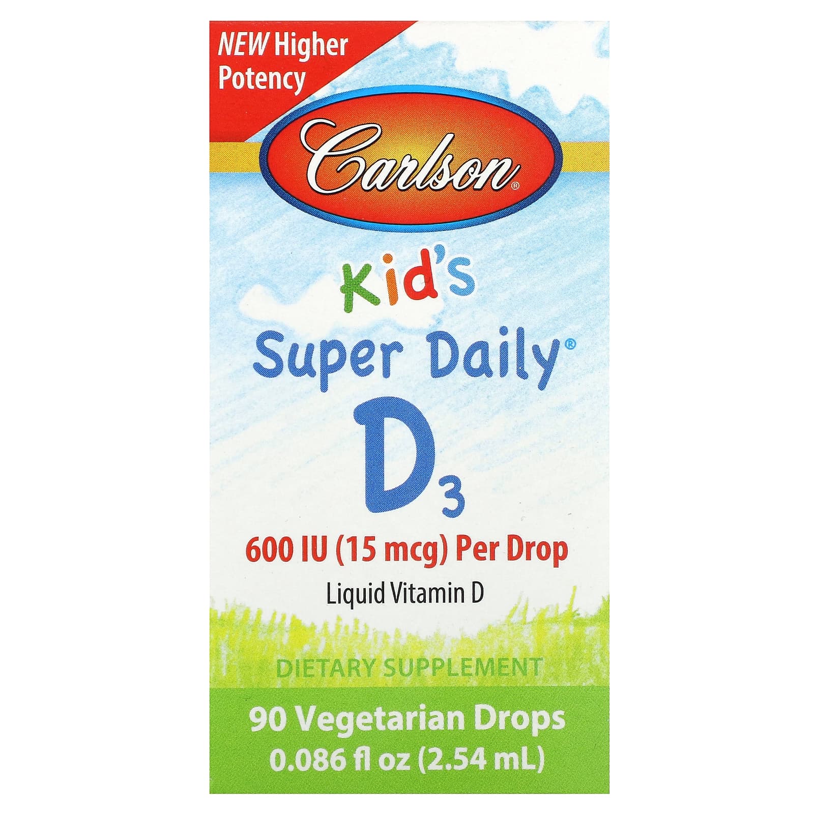 Carlson-Kid's Super Daily D3-15 mcg (600 IU)-90 Vegetarian Drops-0.086 fl oz (2.54 ml)