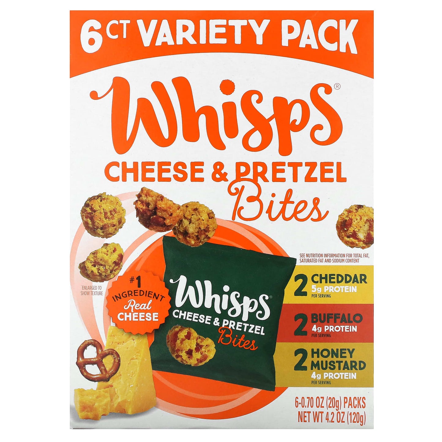 Whisps-Cheese & Pretzel Bites-Variety Pack-6 Snack Packs-0.7 oz (20 g) Each