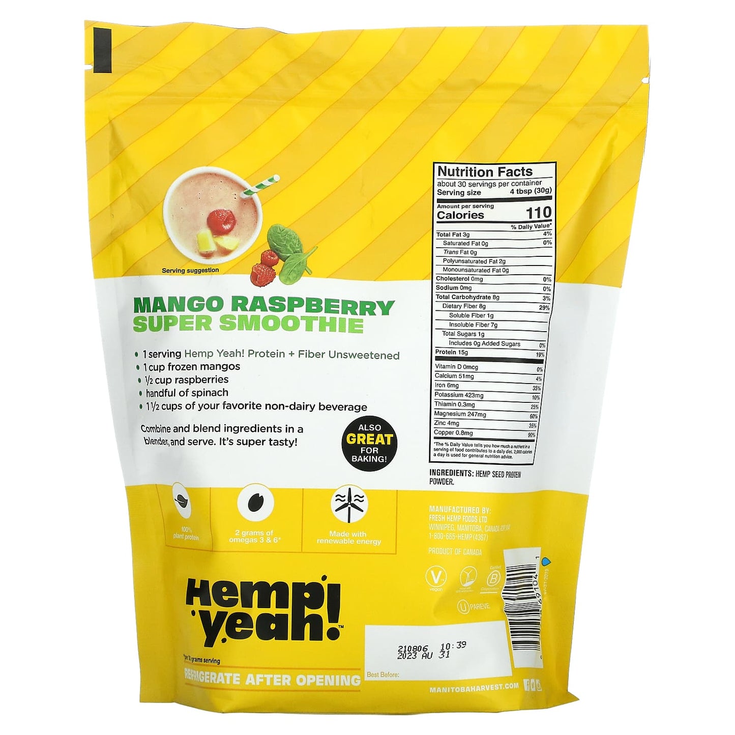 Manitoba Harvest, Hemp Yeah!, Unsweetened, 32 oz (907 g)