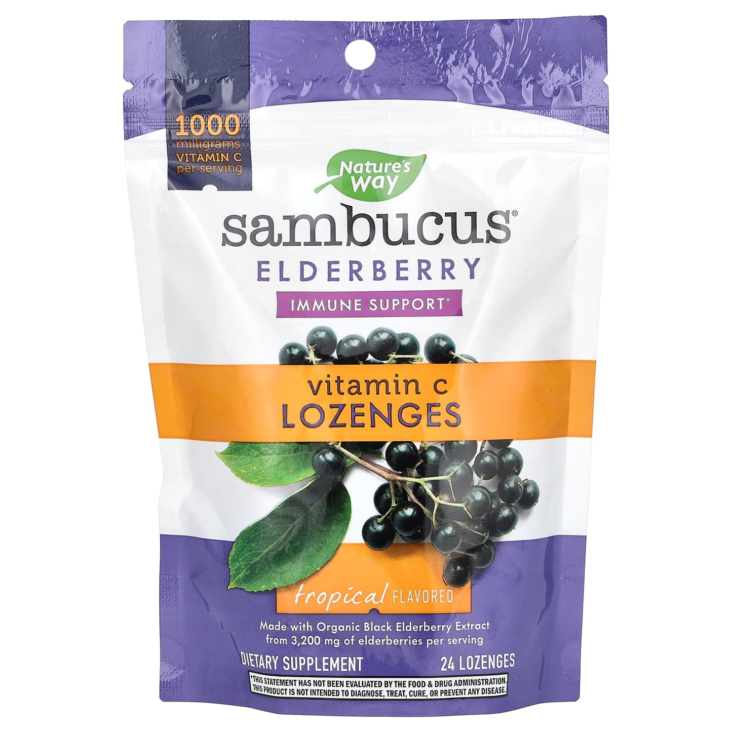 Nature's Way-Sambucus Elderberry-Vitamin C Lozenges-Tropical-24 Lozenges