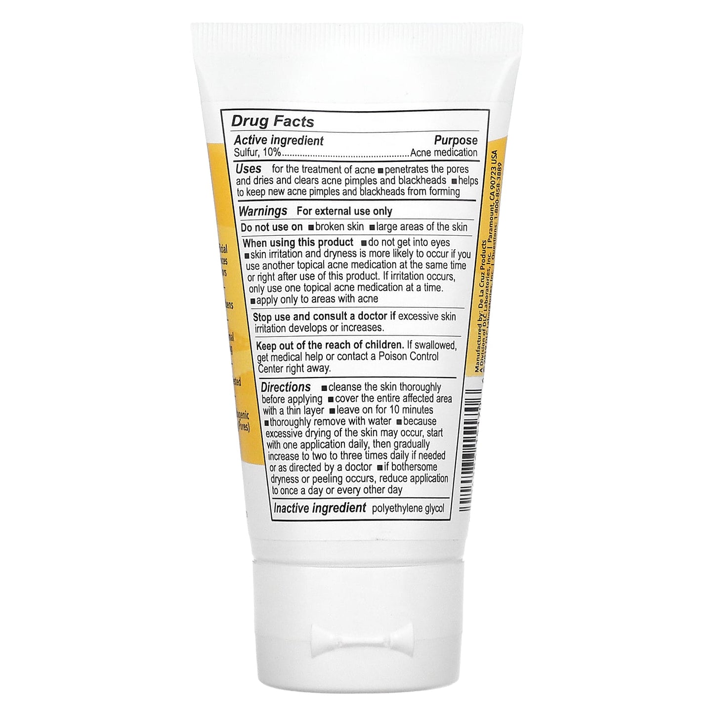 De La Cruz, Acne Treatment Ointment with 10% Sulfur, Maximum Strength, 2.6 oz (74 g)