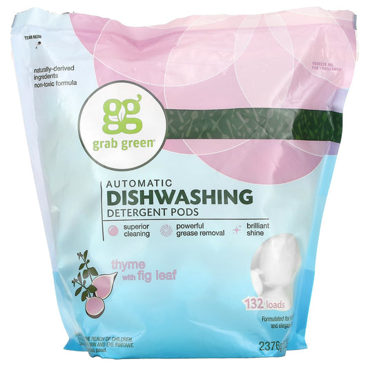 Grab Green-Automatic Dishwashing Detergent Pods-Thyme with Fig Leaf-132 Loads-5 lbs 4 oz (2376 g)