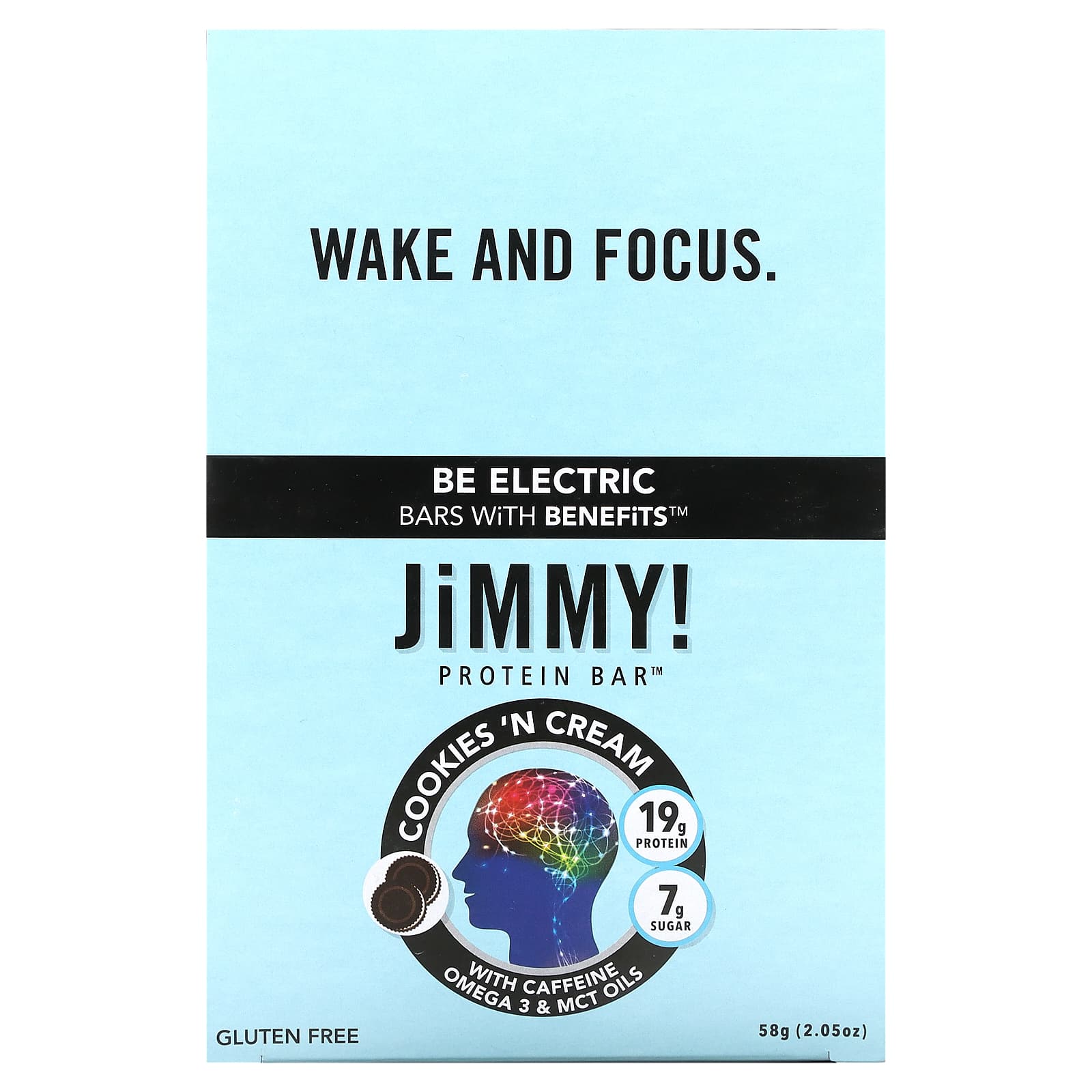 JiMMY!-Be Electric Bars With Benefits-Cookies 'N Cream-12 Protein Bars-2.05 oz (58 g) Each