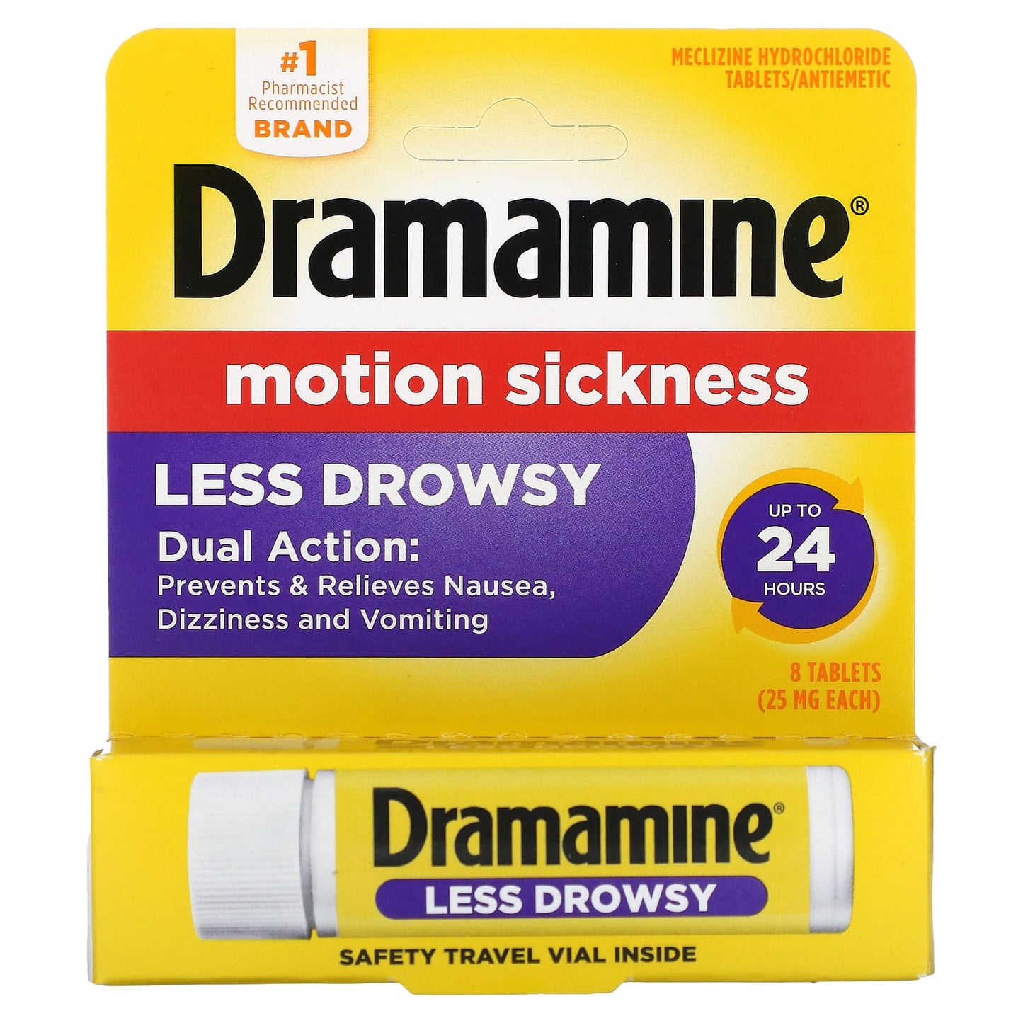 Dramamine-Motion Sickness Relief-Less Drowsy-25 mg-8 Tablets