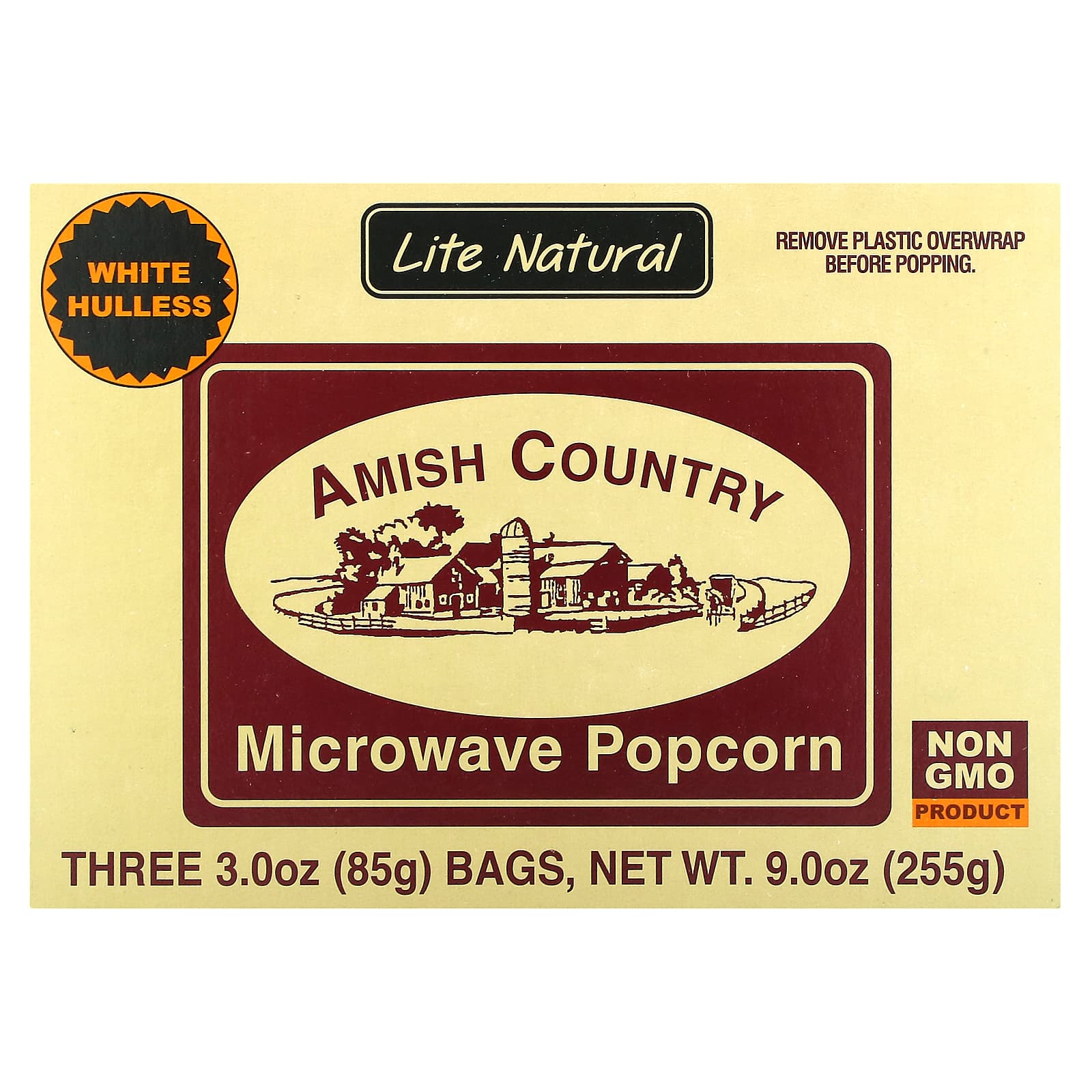 Amish Country Popcorn-Microwave Popcorn-Lite Natural-3 Bags-3 oz (85 g) Each