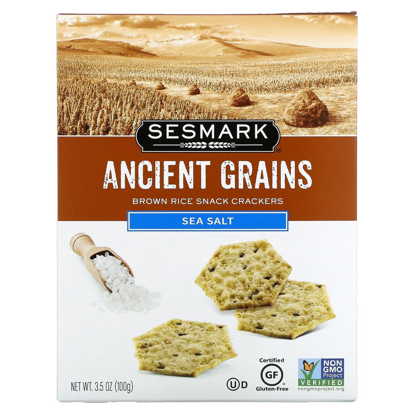 Sesmark-Ancient Grains-Brown Rice Snack Crackers- Sea Salt-3.5 oz (100 g)