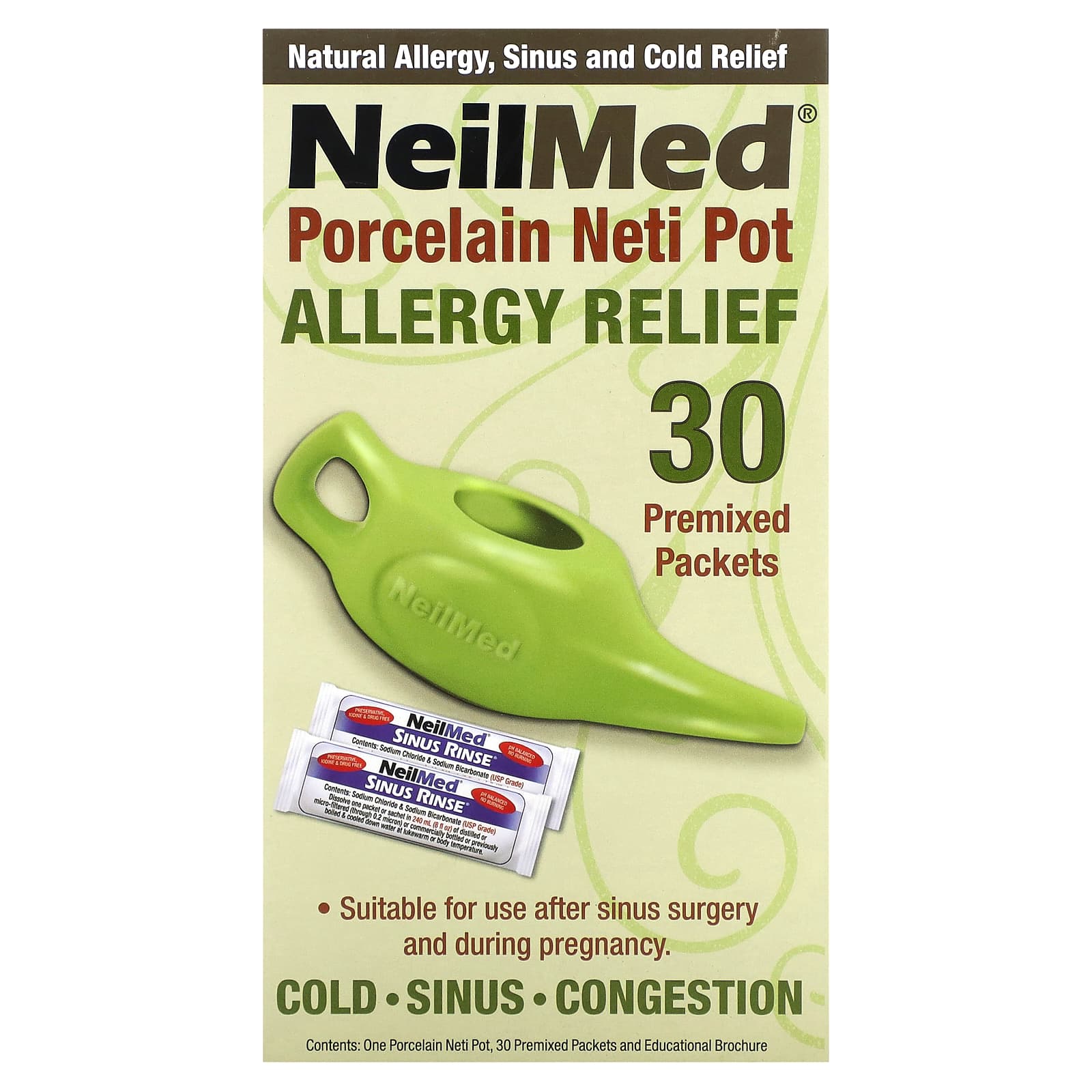 NeilMed-Porcelain Neti Pot-Allergy Relief-1 Pot-30 Premixed Packets