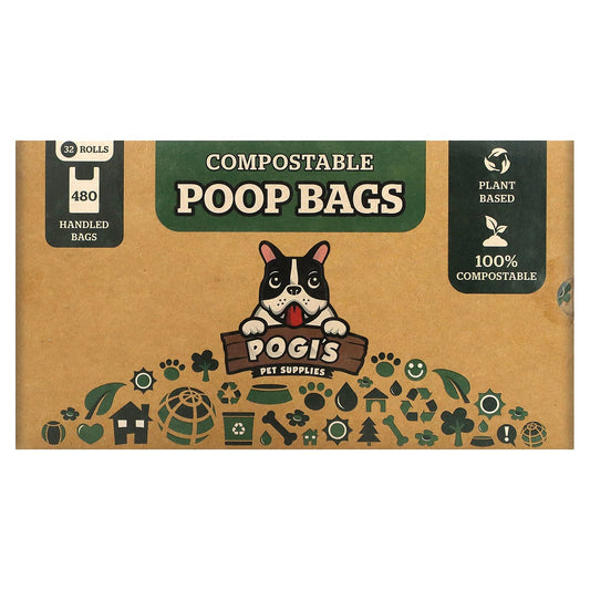 Pogi's Pet Supplies-Compostable Poop Bags-32 Rolls-480 Handled Bags