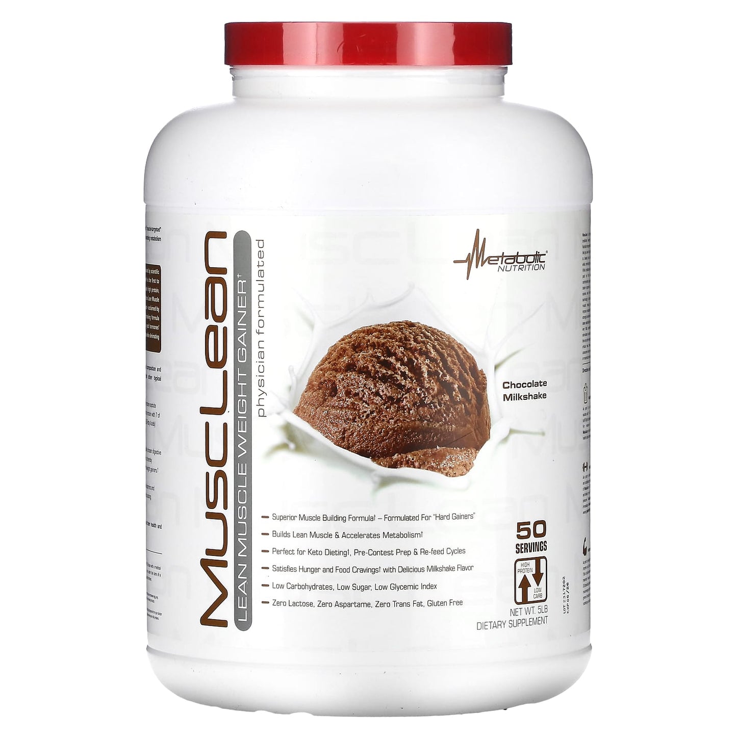 Metabolic Nutrition-MuscLean-Lean Muscle Weight Gainer-Chocolate Milkshake-5 lbs