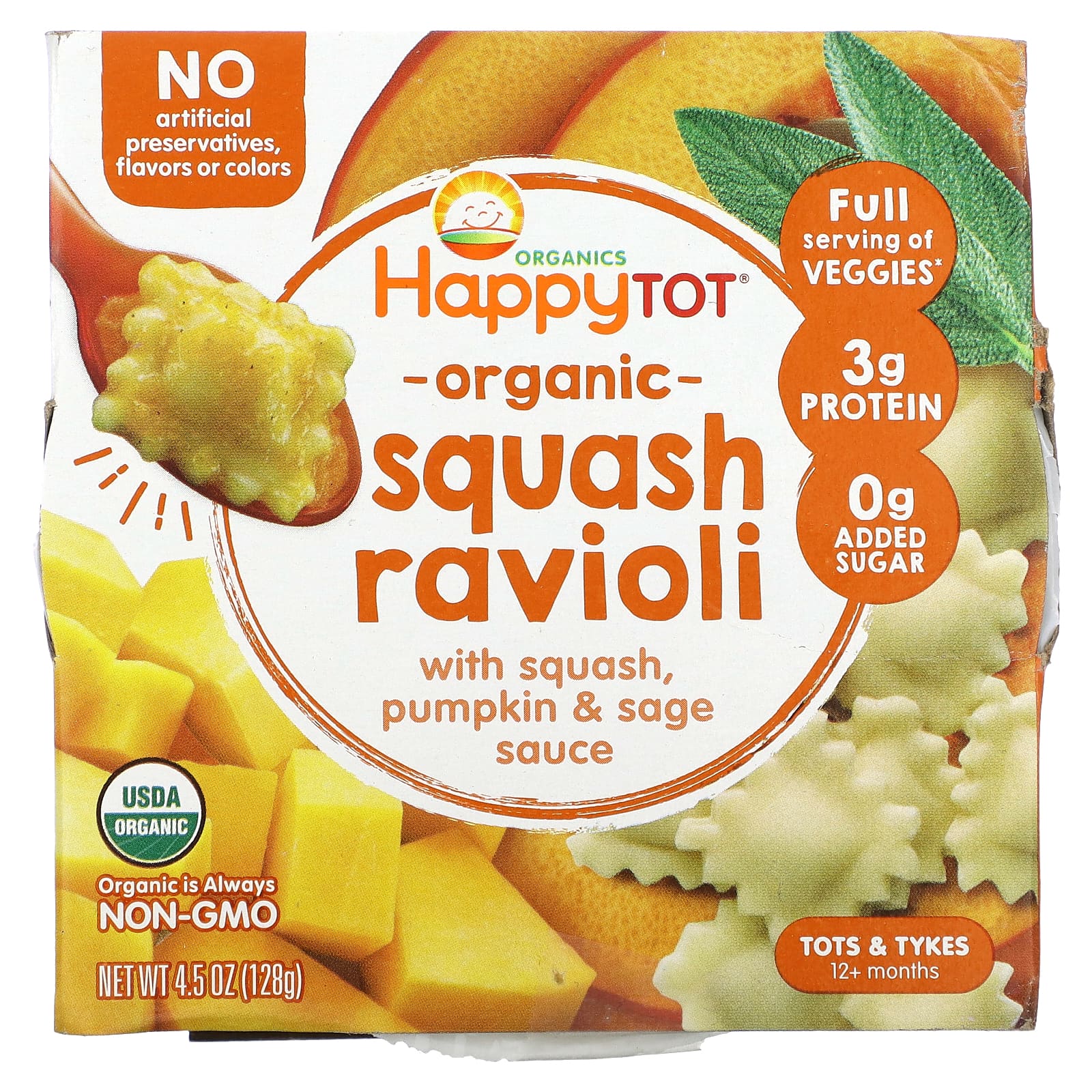 Happy Family Organics-Happy Tot-Organic  Squash Ravioli-12+ Months-4.5 oz (128 g)