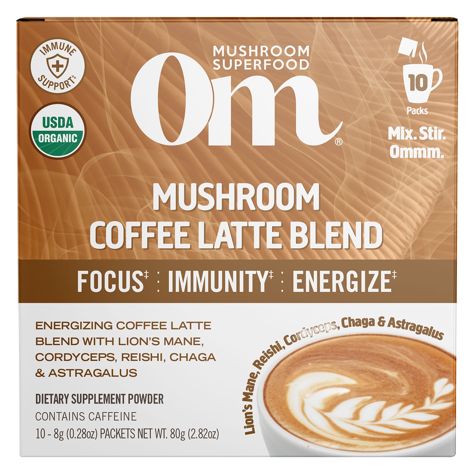 Om Mushrooms-Mushroom Coffee Latte Blend-10 Packets-0.28 oz (8 g) Each