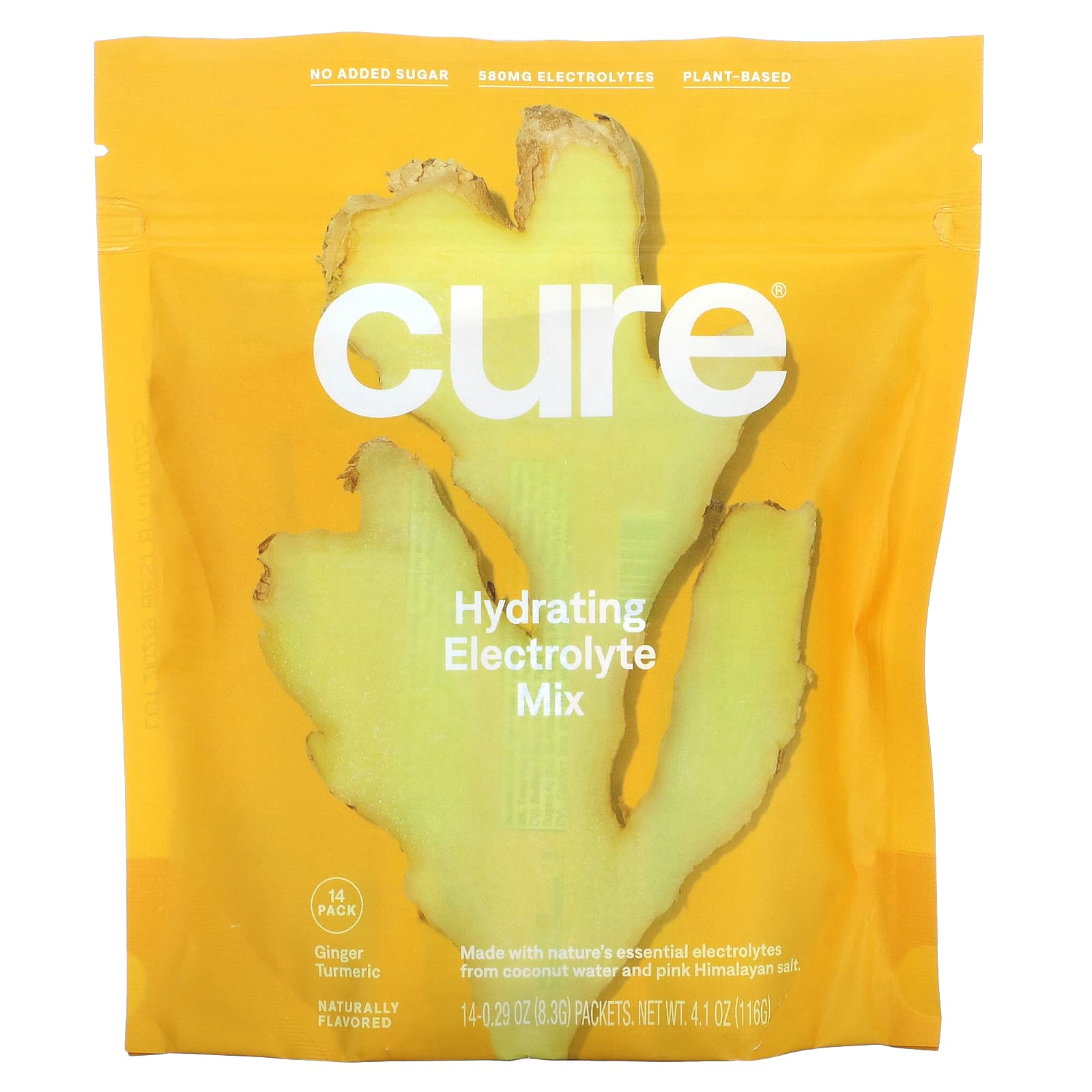 Cure Hydration-Hydrating Electrolyte Mix-Ginger Turmeric-14 Packets-0.29 oz (8.3 g) Each