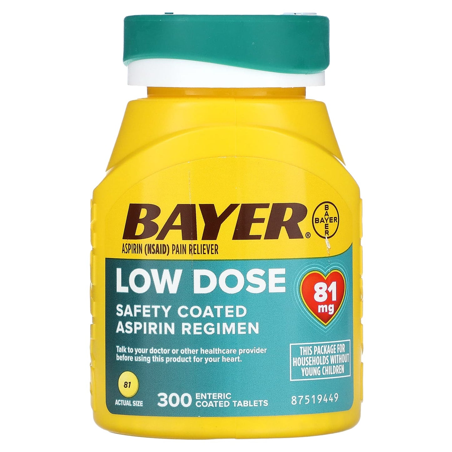 Bayer-Safety Coated Aspirin Regimen-Low Dose-81 mg-300 Enteric Coated Tablets