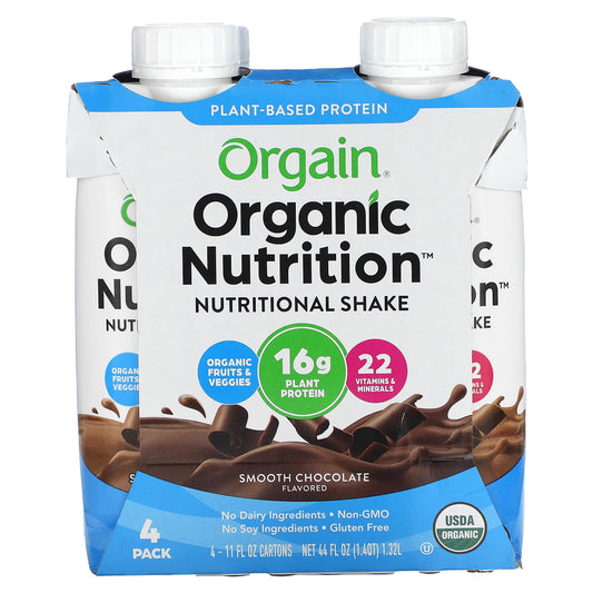 Orgain-Organic Nutrition-Nutritional Shake-Smooth Chocolate-4 Pack-11 fl oz (330 ml) Each