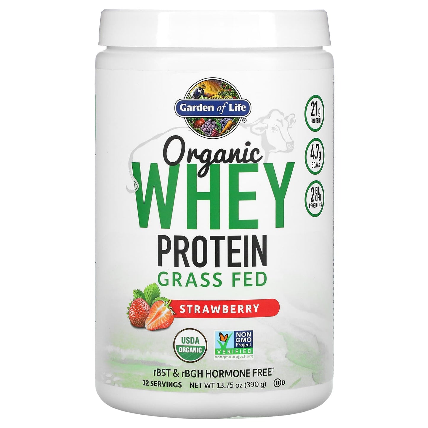 Garden of Life-Organic Whey Protein-Grass-Fed-Strawberry-13.75 oz (390 g)