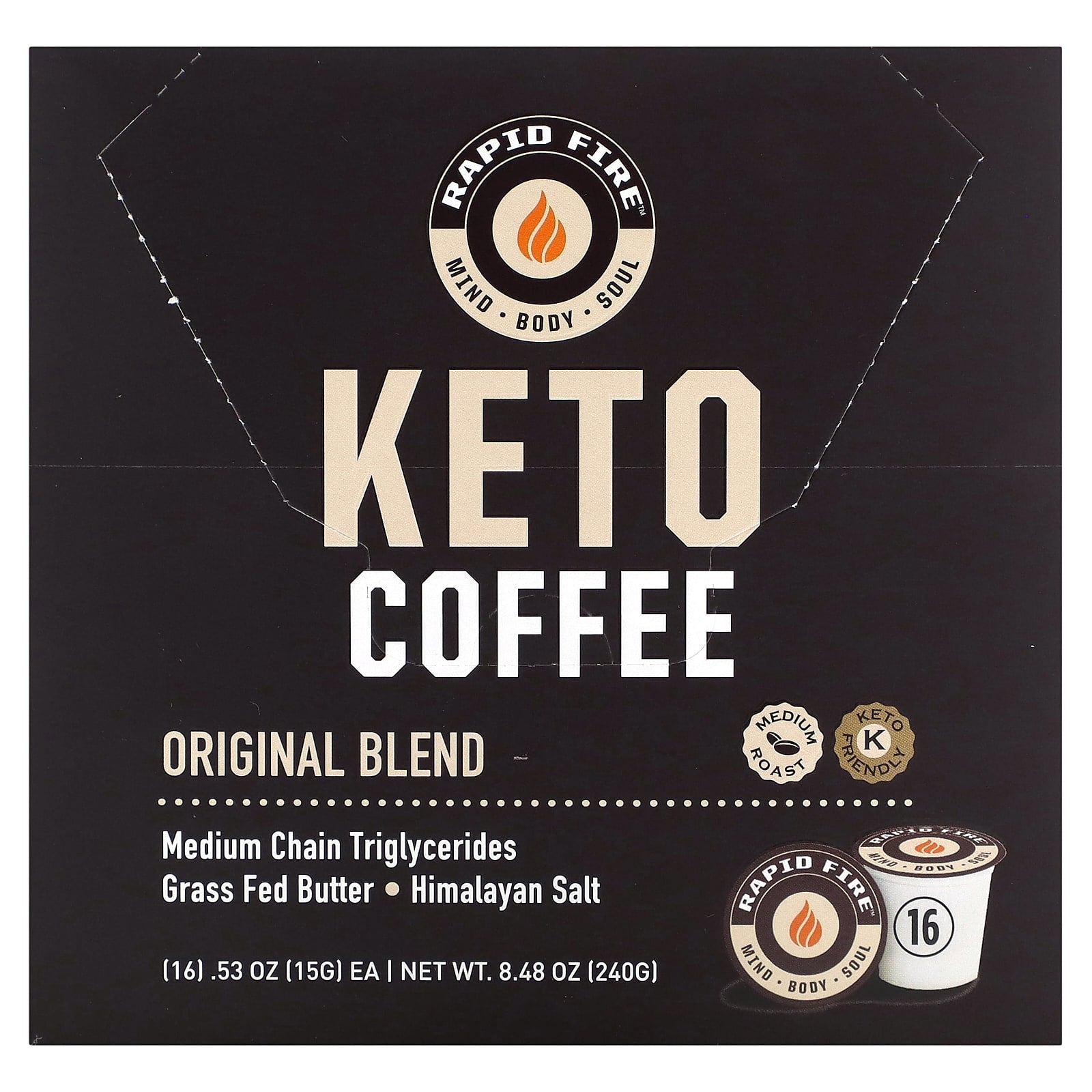 RAPIDFIRE-Keto Coffee Pods-Original Blend-Medium Roast-16 Pods-0.53 oz (15 g) Each