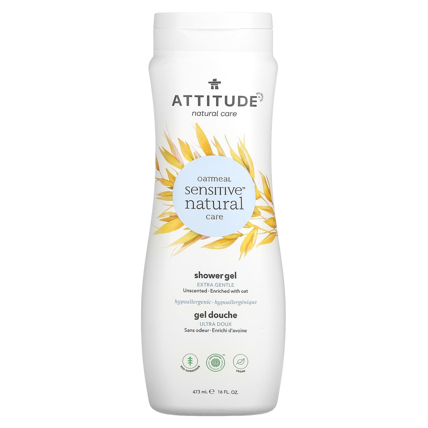 ATTITUDE-Oatmeal Sensitive Natural Care-Shower Gel-Extra Gentle-Unscented-16 fl oz (473 ml)