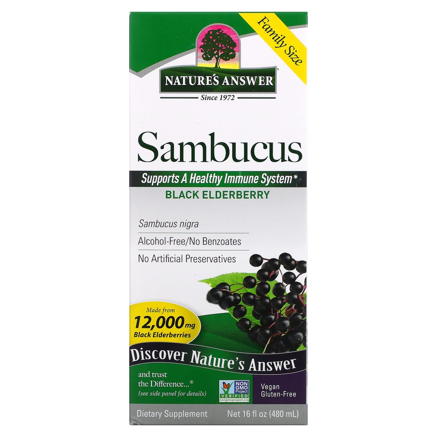 Nature's Answer-Sambucus-Black Elderberry-12,000 mg-16 fl oz (480 ml)