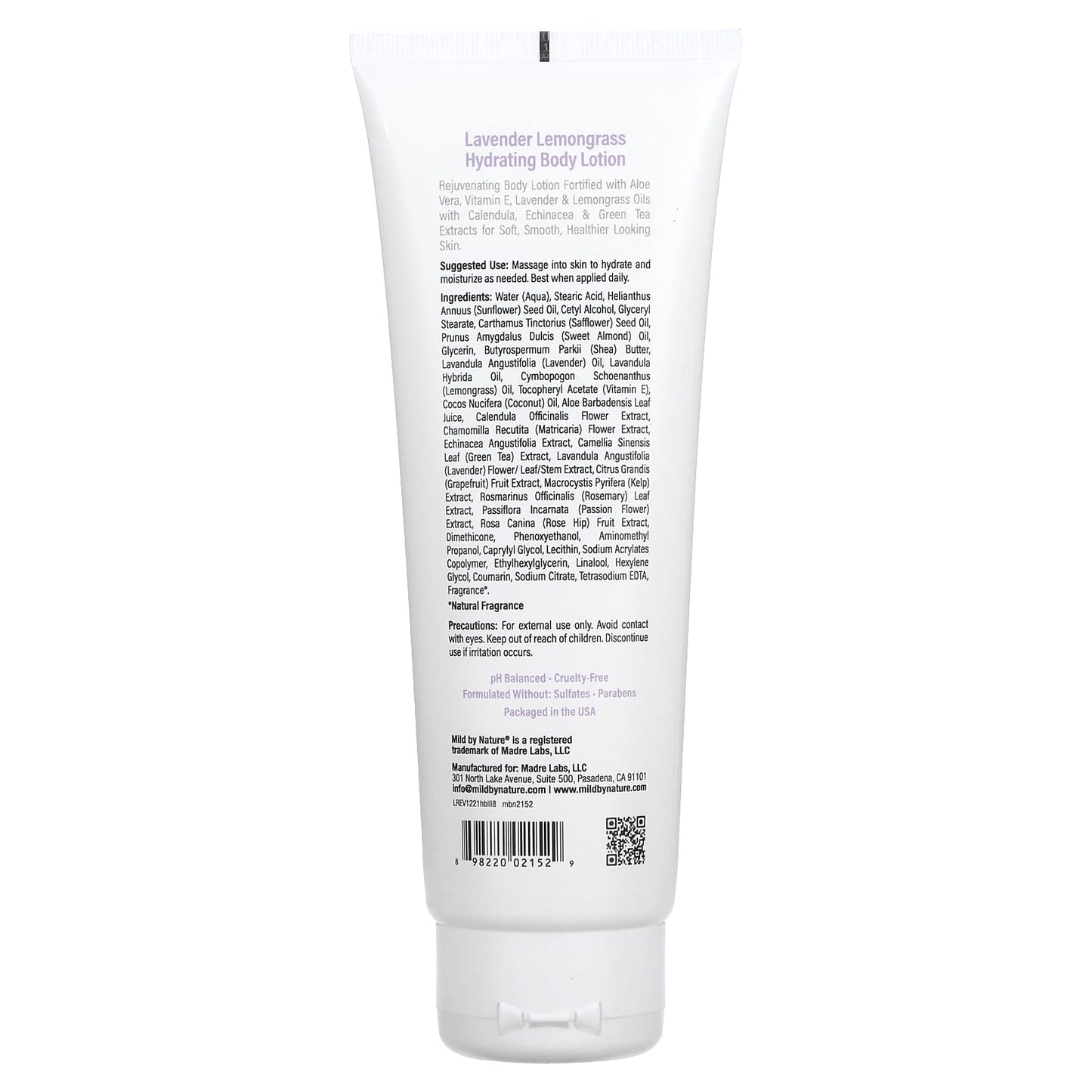 Mild By Nature, Hydrating Body Lotion, Lavender Lemongrass, 8 fl oz (236 ml)