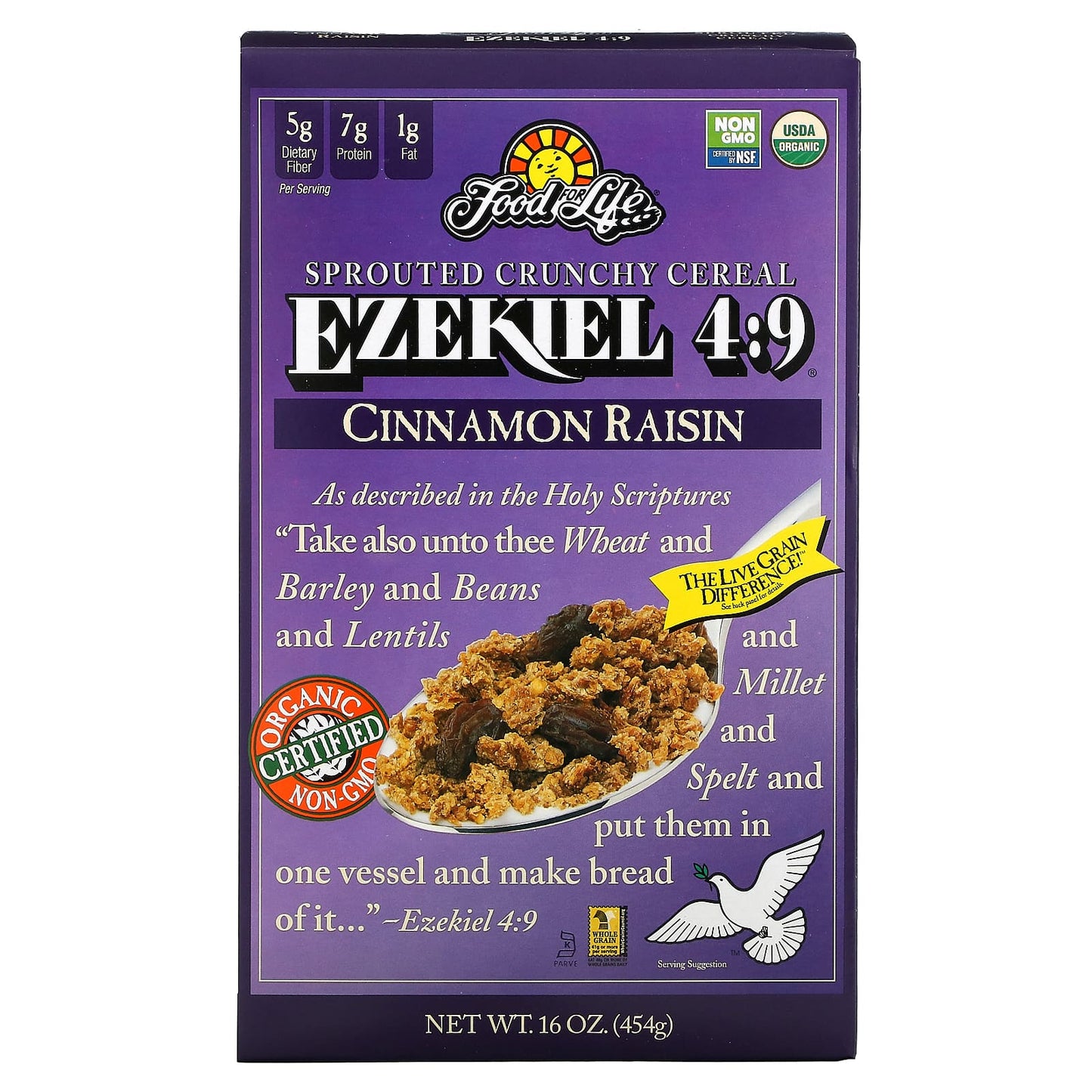 Food For Life-Ezekiel 4:9-Sprouted Crunchy Cereal-Cinnamon Raisin-16 oz (454 g)