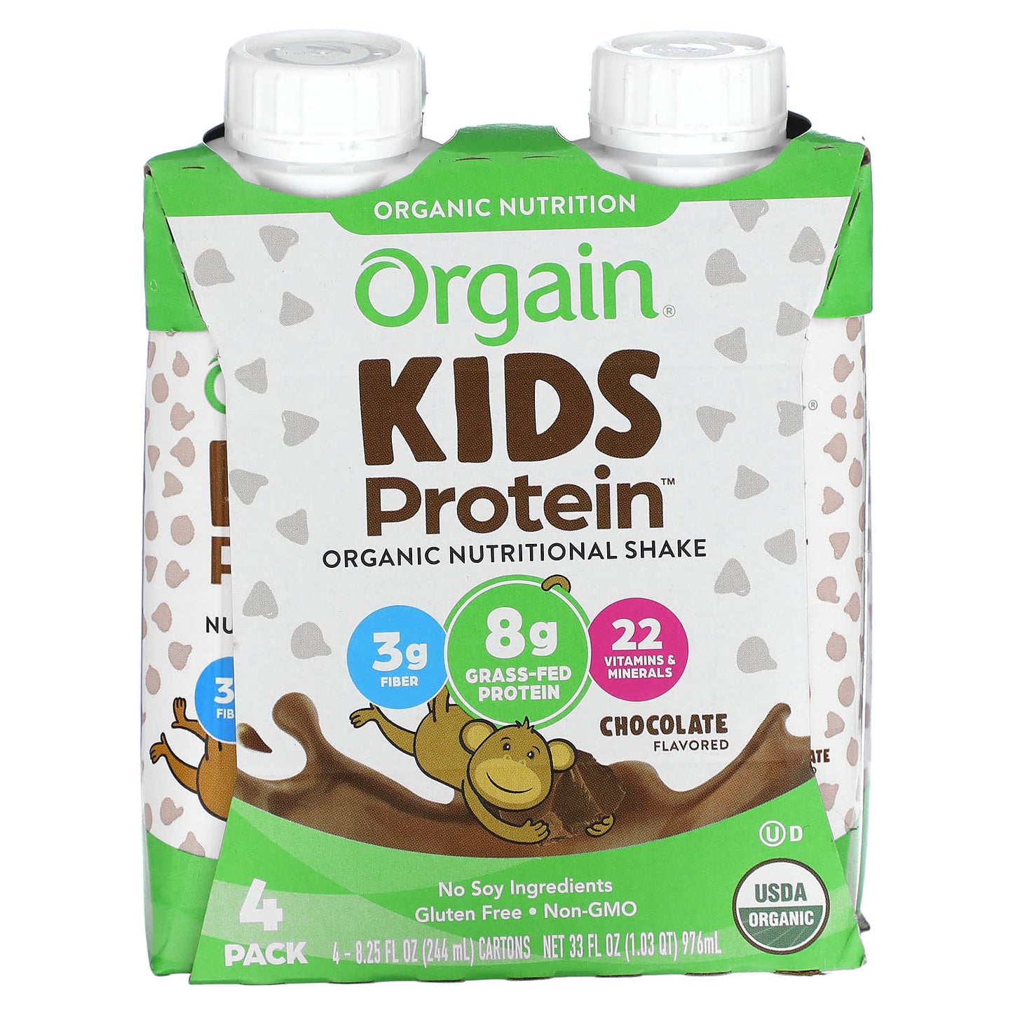 Orgain-Kids Protein-Organic Nutritional Shake-Chocolate-4 Pack-8.25 fl oz (244 ml) Each