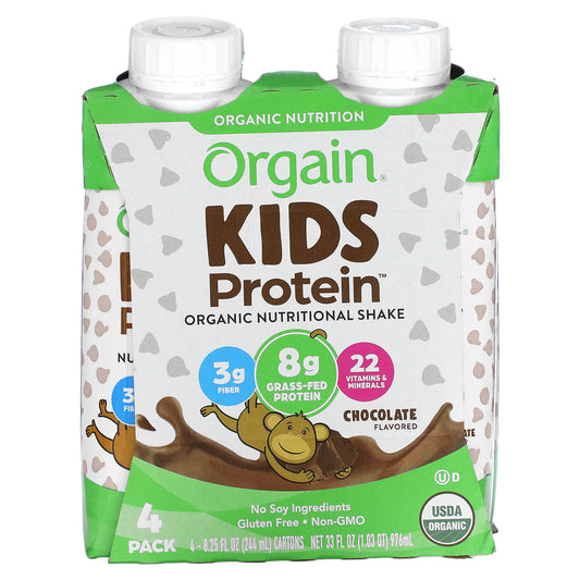 Orgain-Kids Protein-Organic Nutritional Shake-Chocolate-4 Pack-8.25 fl oz (244 ml) Each