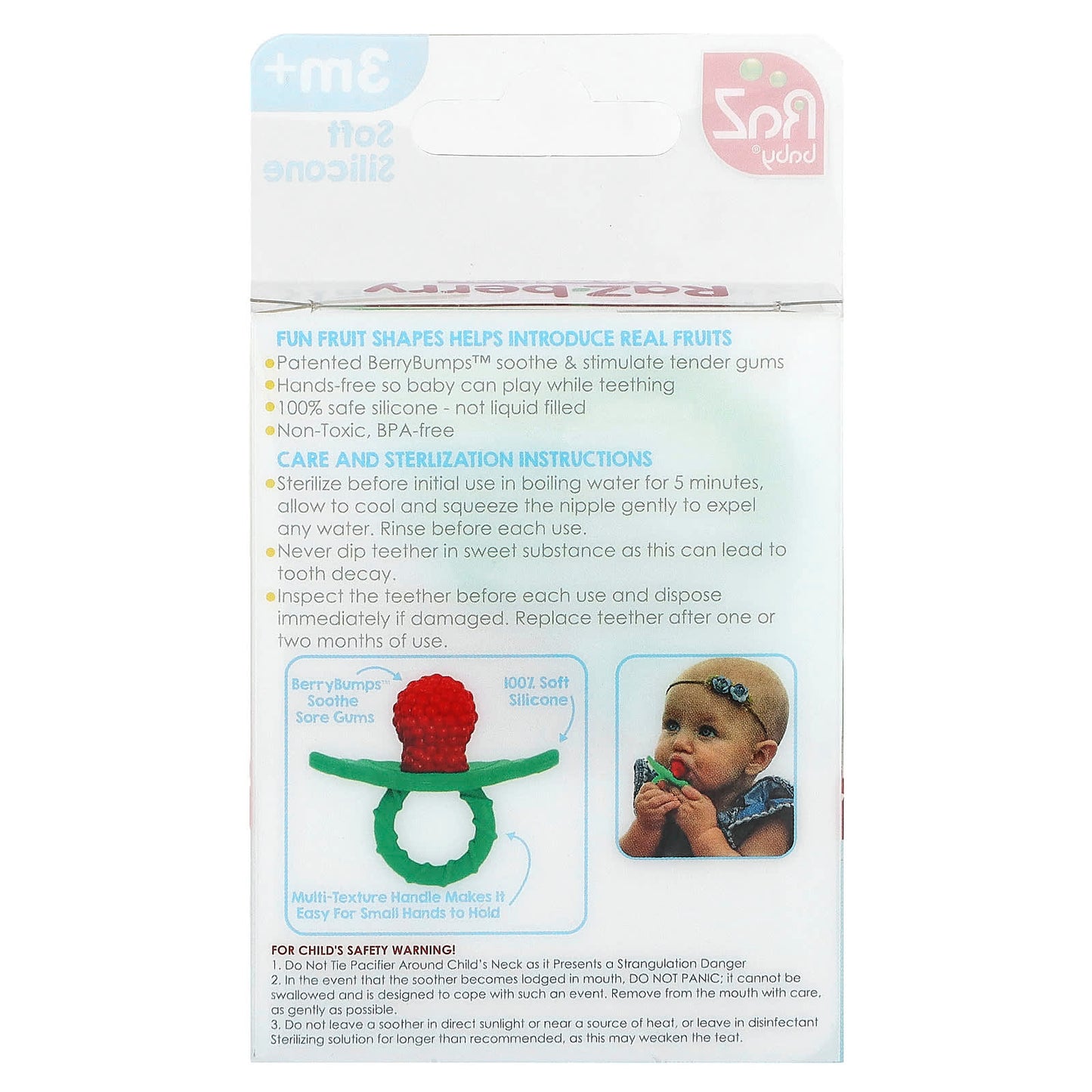 RaZbaby, RaZ-berry Teether, 3 Months+, Green/Red, 1 Count