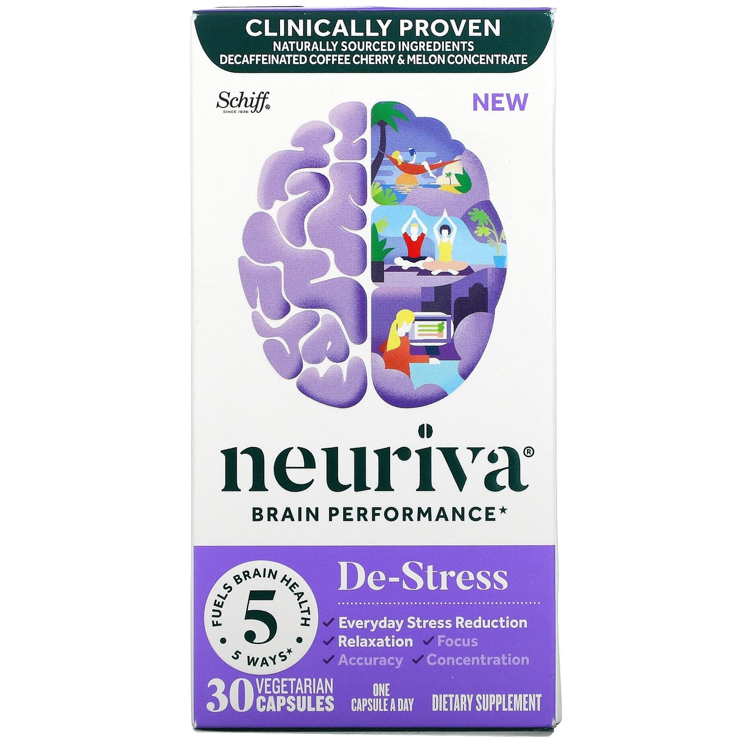 Schiff-Neuriva Brain Performance-De-Stress-30 Vegetarian Capsules