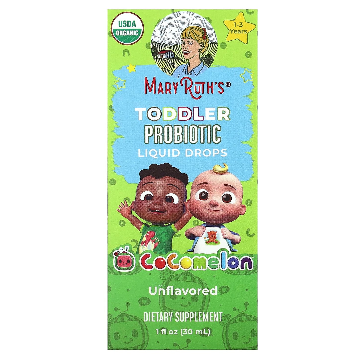 MaryRuth's-Toddler Probiotic Liquid Drops-Cocomelon-For Ages 1-3 Years-Unflavored-1 fl oz (30 ml)