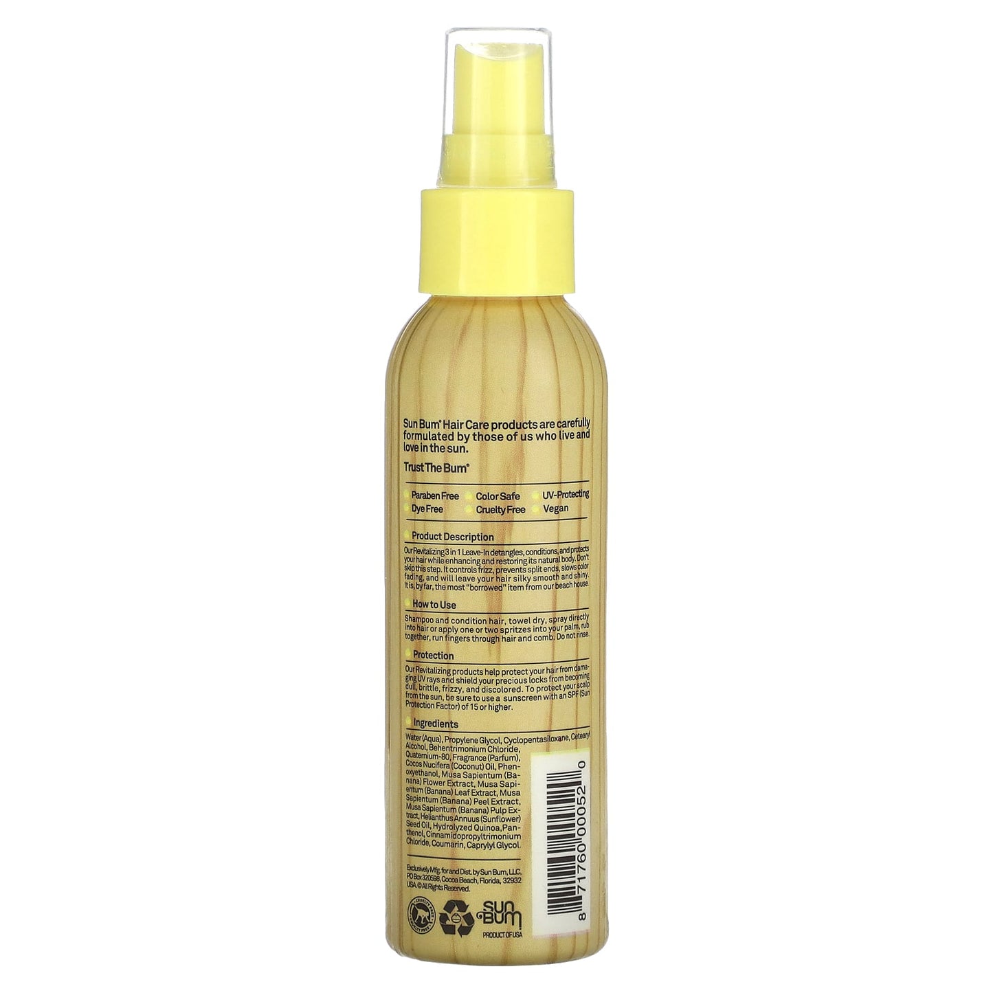 Sun Bum, Revitalizing 3 In 1 Leave In, All Hair Types, 4 fl oz (118 ml)