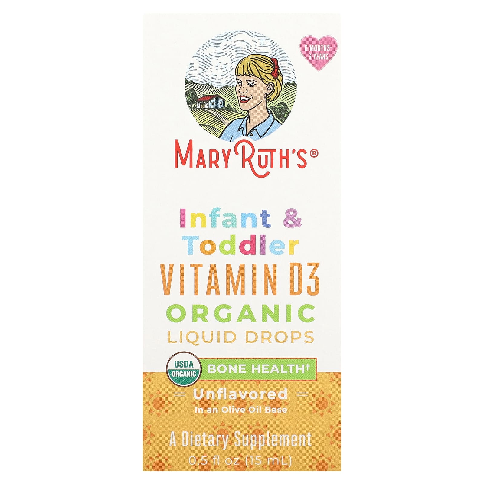 MaryRuth's-Organic Infant & Toddler Vitamin D3 Liquid Drops-6 Months - 3 Years-Unflavored-0.5 fl oz (15 ml)