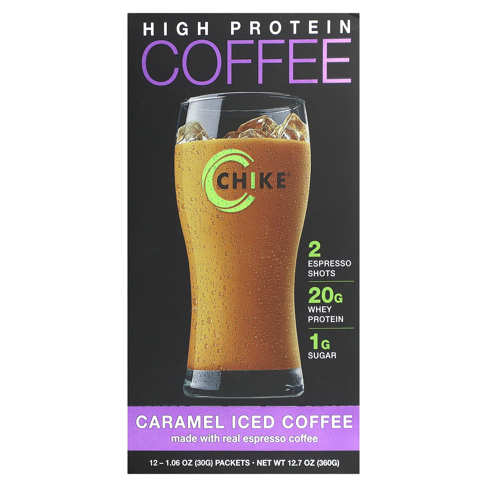 Chike Nutrition-High Protein Iced Coffee- Caramel-12 Packets-1.06 oz (30 g) Each