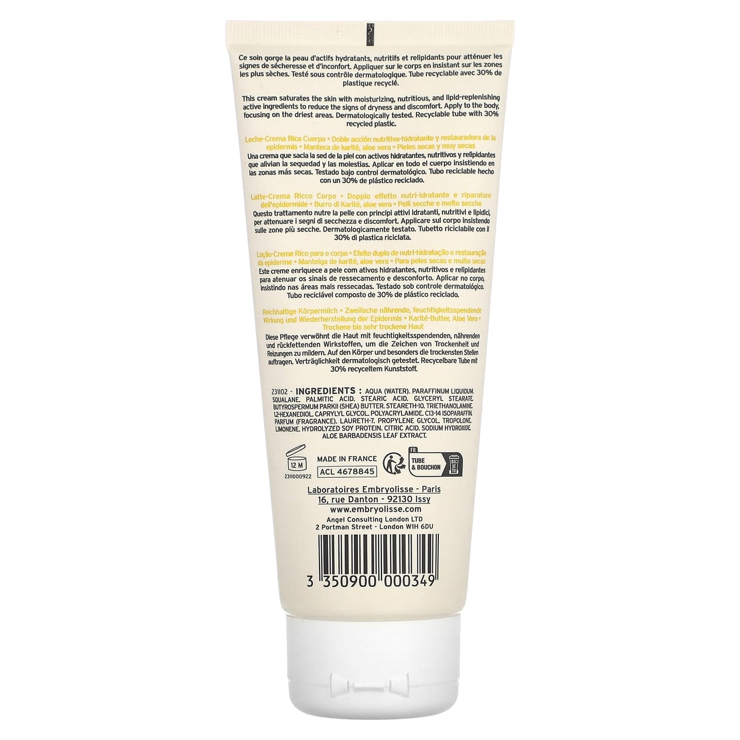 Embryolisse, Rich Cream Milk Body Moisturizer, 6.76 fl oz (200 ml)