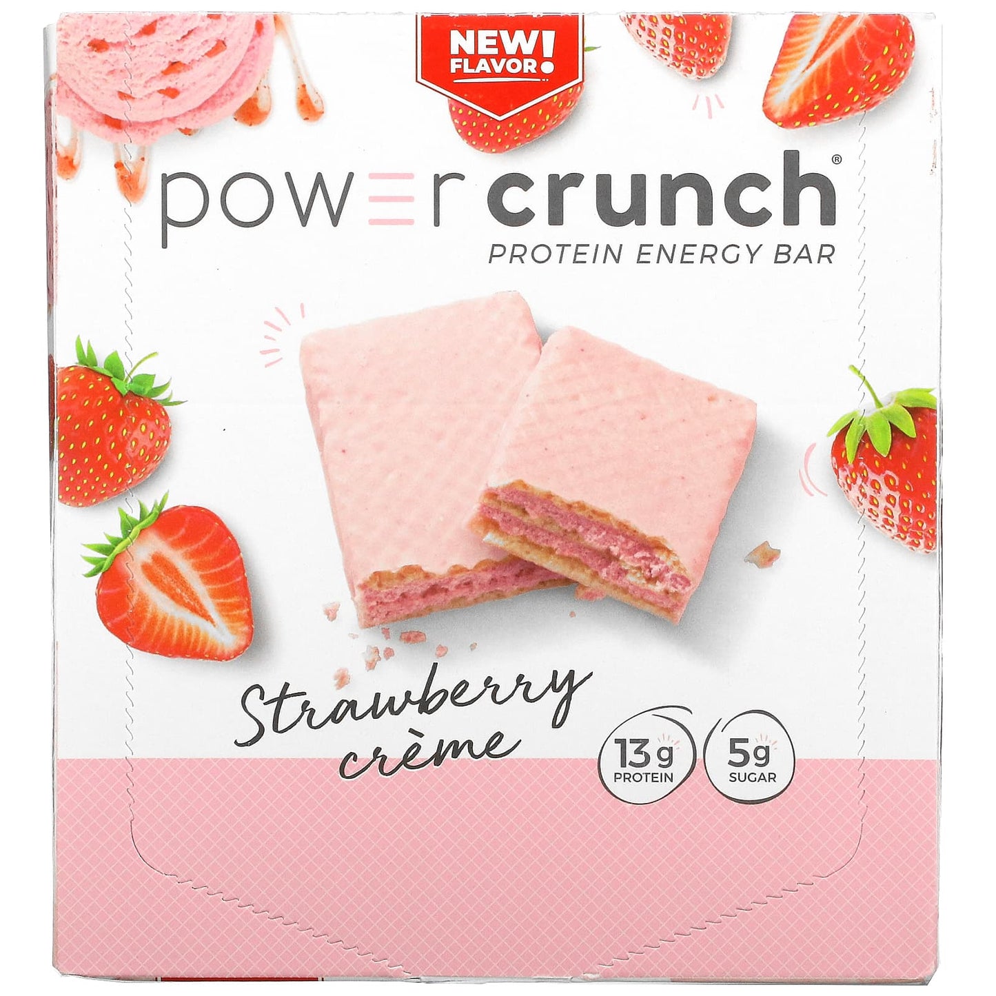 BNRG-Power Crunch Protein Energy Bar-Strawberry Creme-12 Bars-1.4 oz (40 g) Each