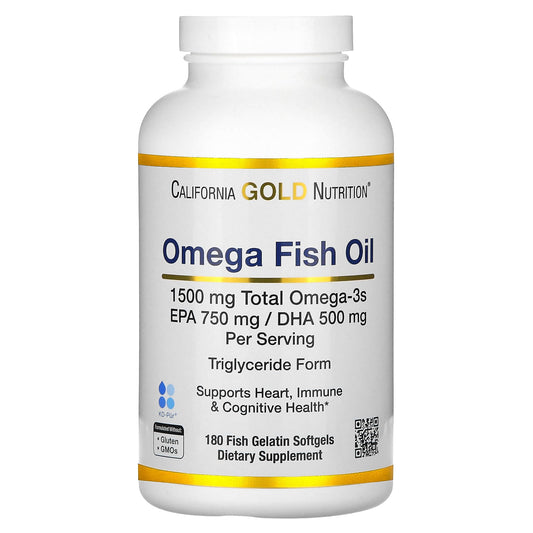 California Gold Nutrition-Norwegian Omega-3 Fish Oil-Natural Lemon-180 Softgels