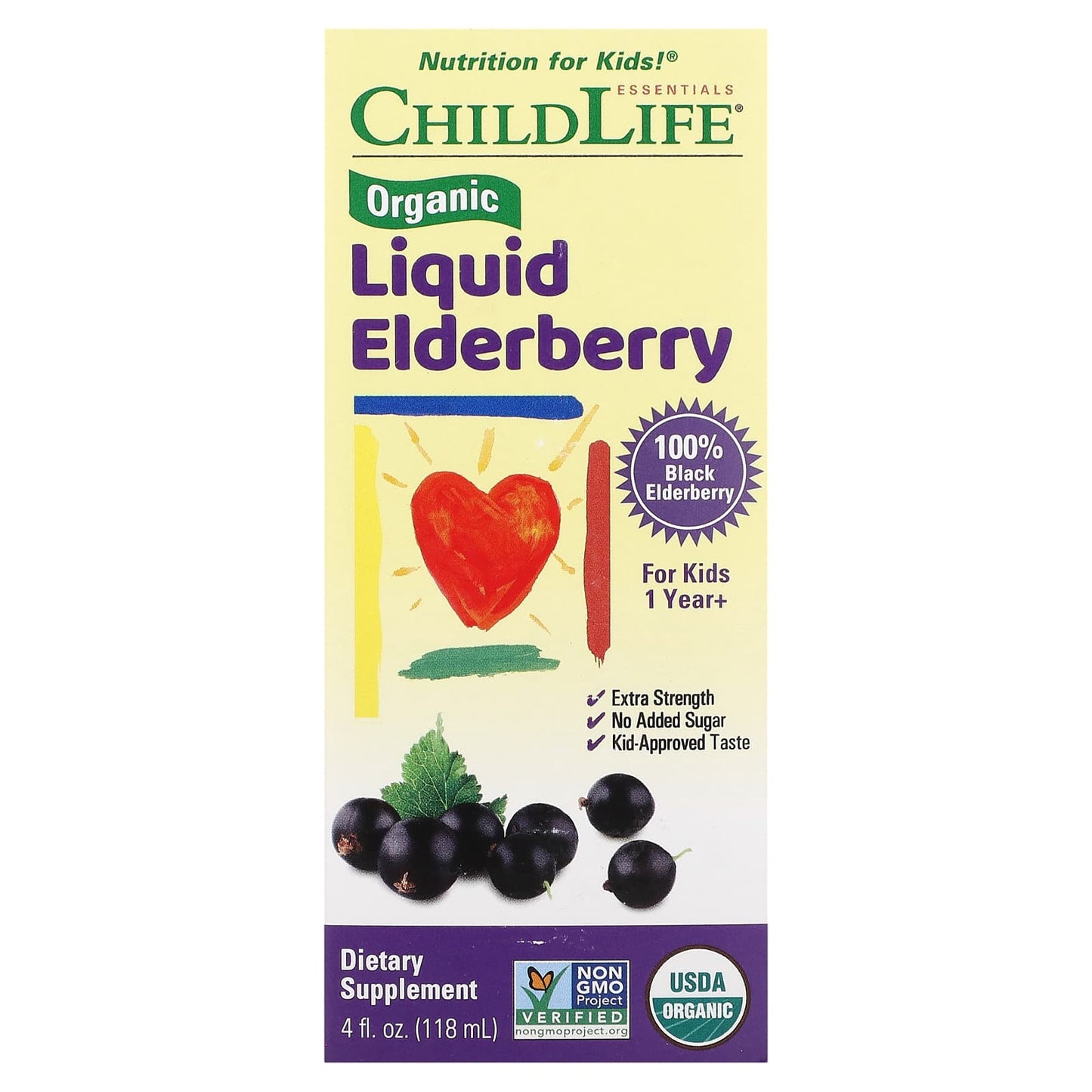 ChildLife Essentials-Organic Liquid Elderberry-1 Year+-4 fl oz (118 ml)