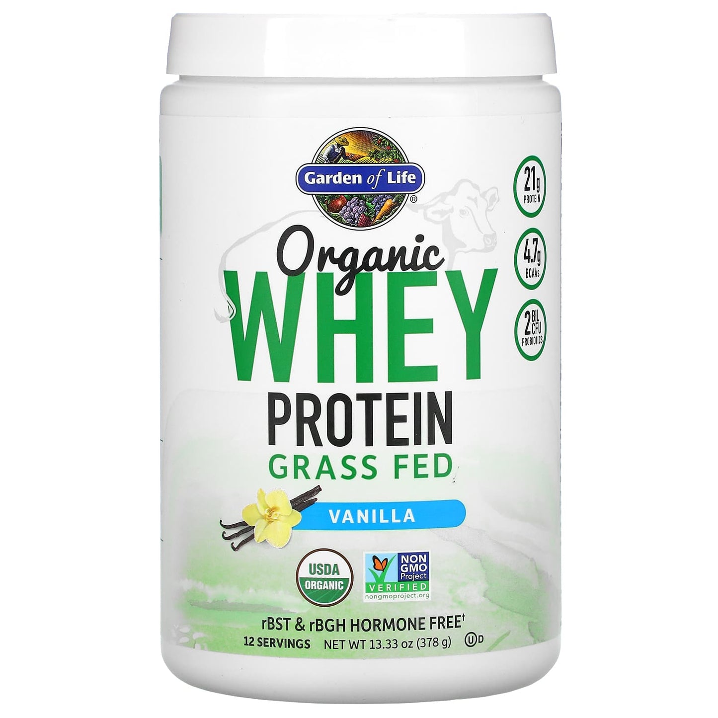 Garden of Life-Organic Whey Protein-Grass-Fed-Vanilla-13.33 oz (378 g)