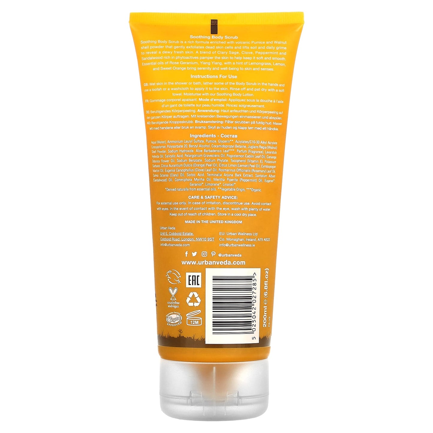 Urban Veda, Soothing Body Scrub, Sandalwood Botanics, 6.8 fl oz (200 ml)