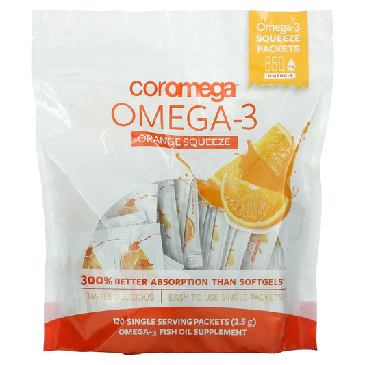 Coromega-Omega-3-Orange Squeeze-120 Packets-(2.5 g) Each