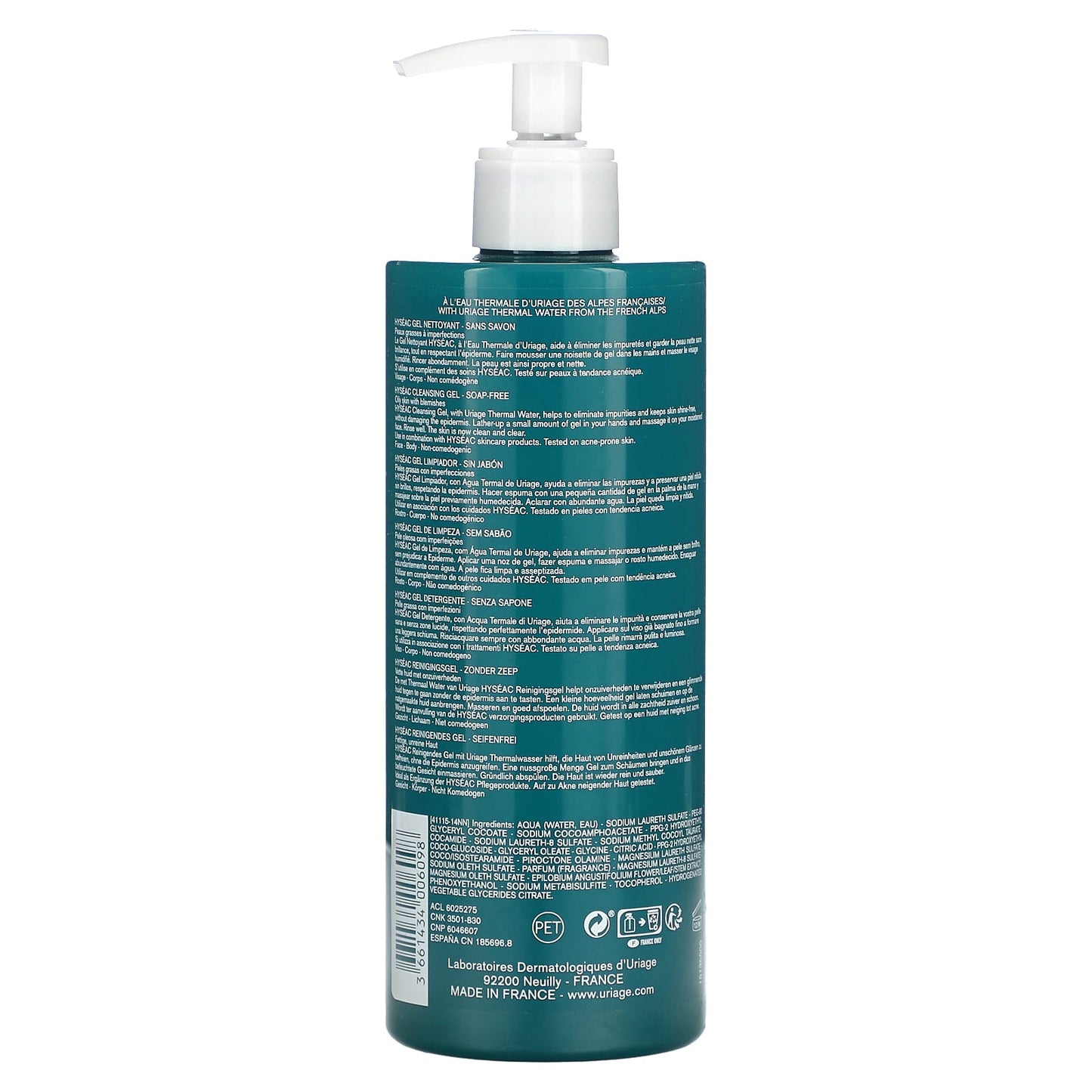 Uriage, EAU Thermale, Hyseac, Cleansing Gel, 17 fl oz (500 ml)