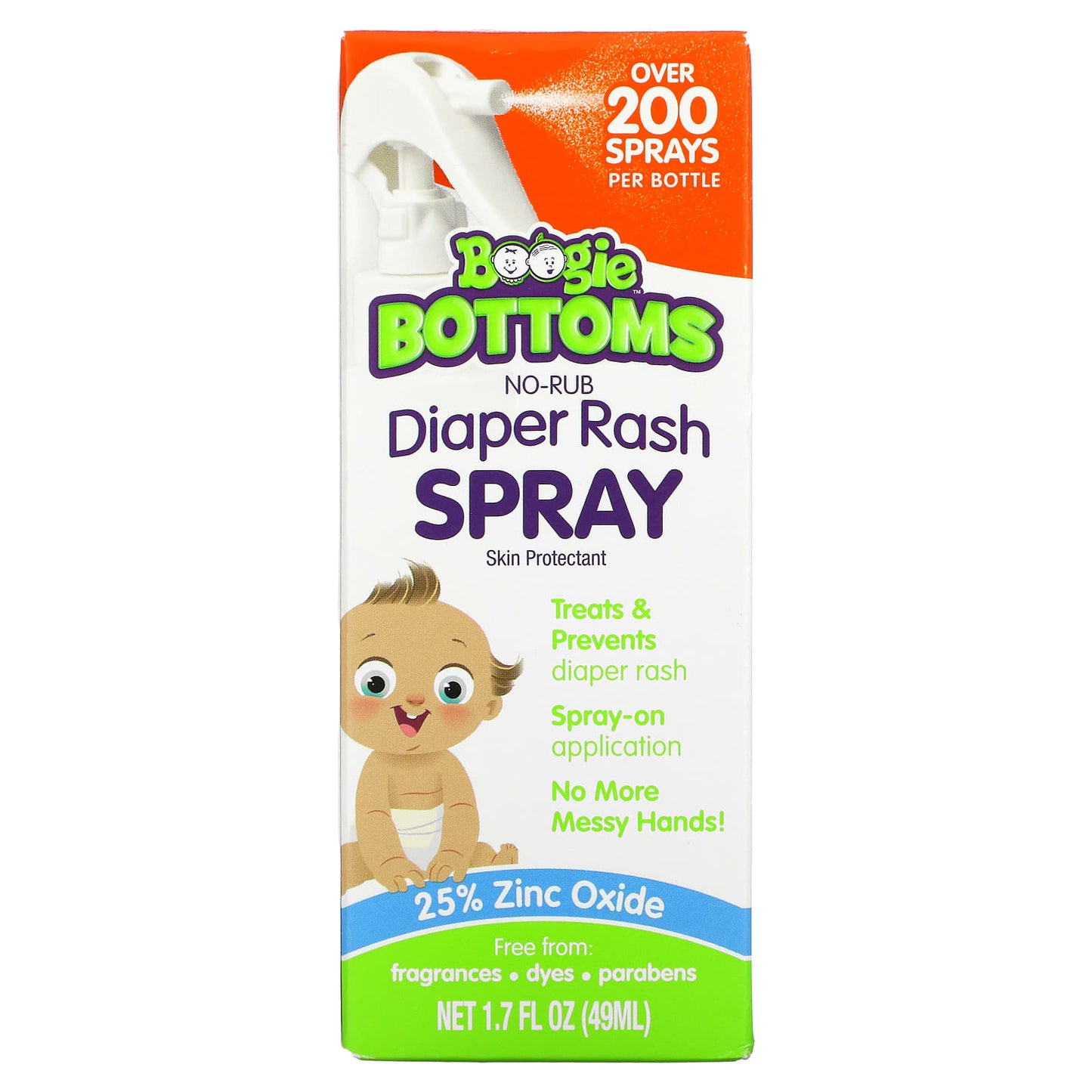 Boogie Wipes-No-Rub Diaper Rash Spray Fragrance-Free-1.7 fl oz (49 ml)