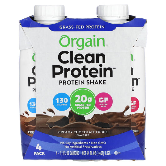 Orgain-Clean Protein Shake-Creamy Chocolate Fudge-4 Pack-11 fl oz (330 ml) Each