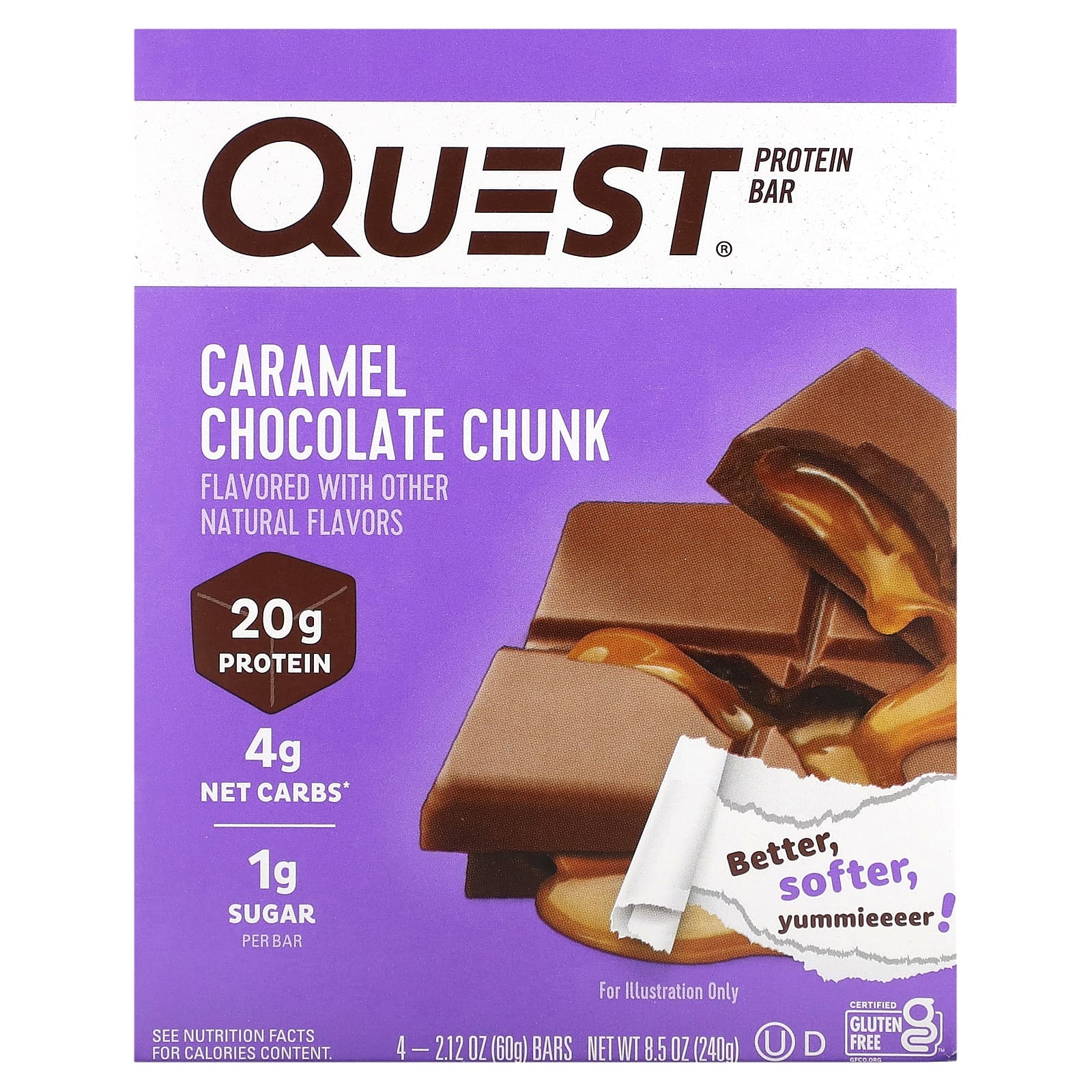 Quest Nutrition-Protein Bar-Caramel Chocolate Chunk-4 Bars-2.12 oz (60 g) Each