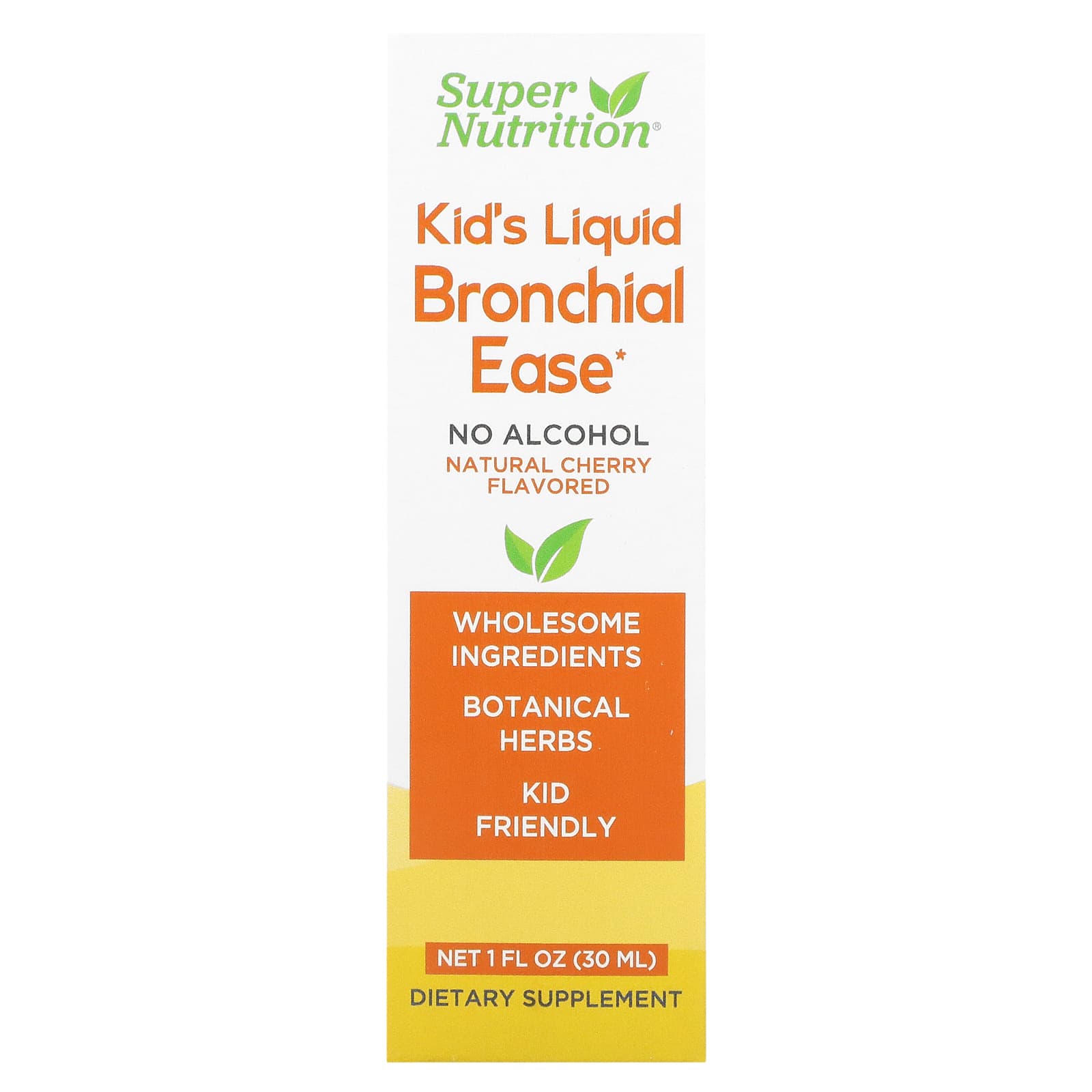 Super Nutrition-Kid's Liquid Bronchial Ease-No Alcohol-Cherry-1 fl oz (30 ml)