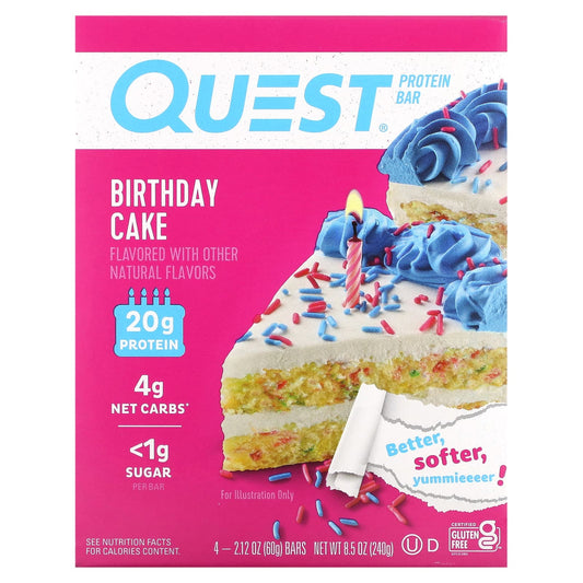 Quest Nutrition-Protein Bar-Birthday Cake-4 Bars-2.12 oz (60 g) Each