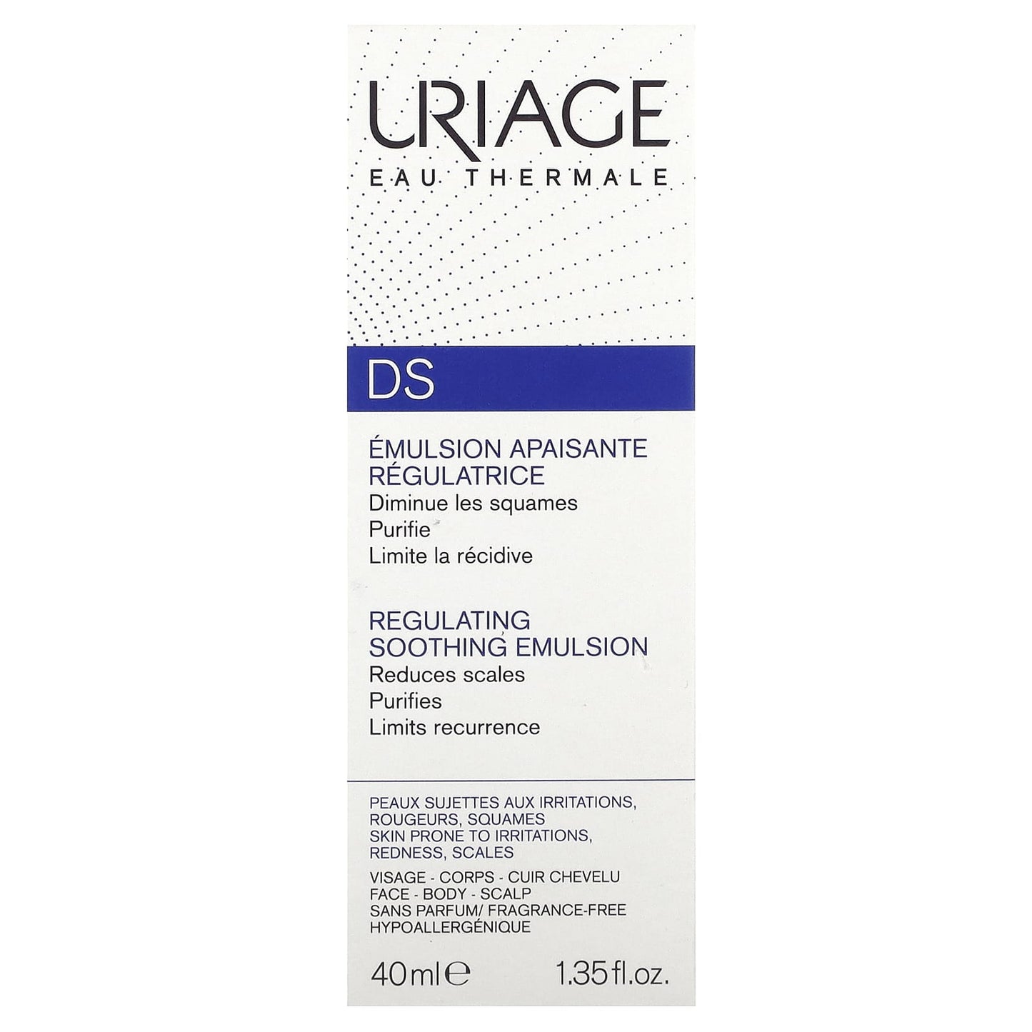 Uriage, DS, Regulating Soothing Emulsion, Fragrance-Free, 1.35 fl oz (40 ml)