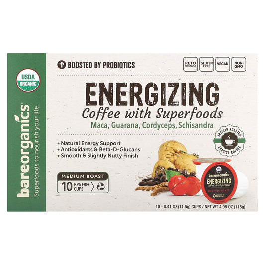 BareOrganics-Energizing-Coffee with Superfoods-Medium Roast-10 Cups-0.41 oz (11.5 g) Each