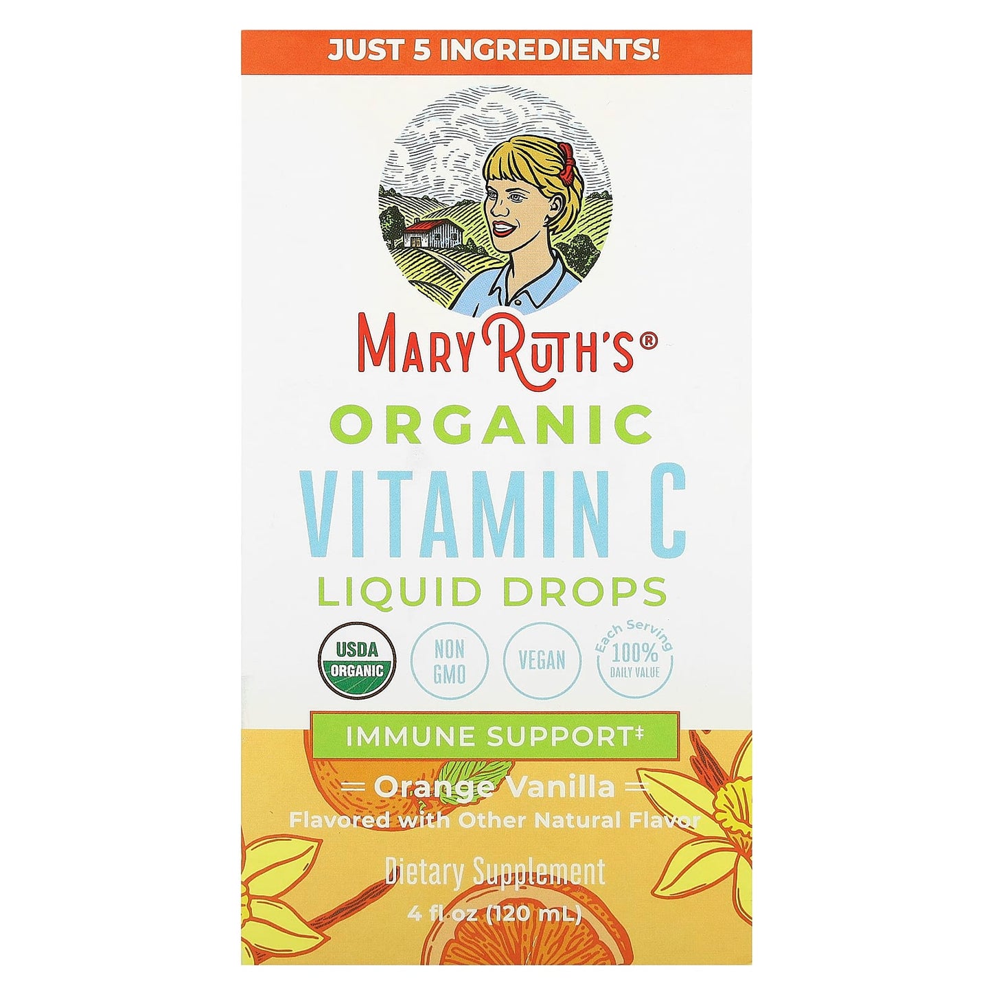 MaryRuth's-Organic Vitamin C Liquid Drops-Orange Vanilla-4 fl oz (120 ml)